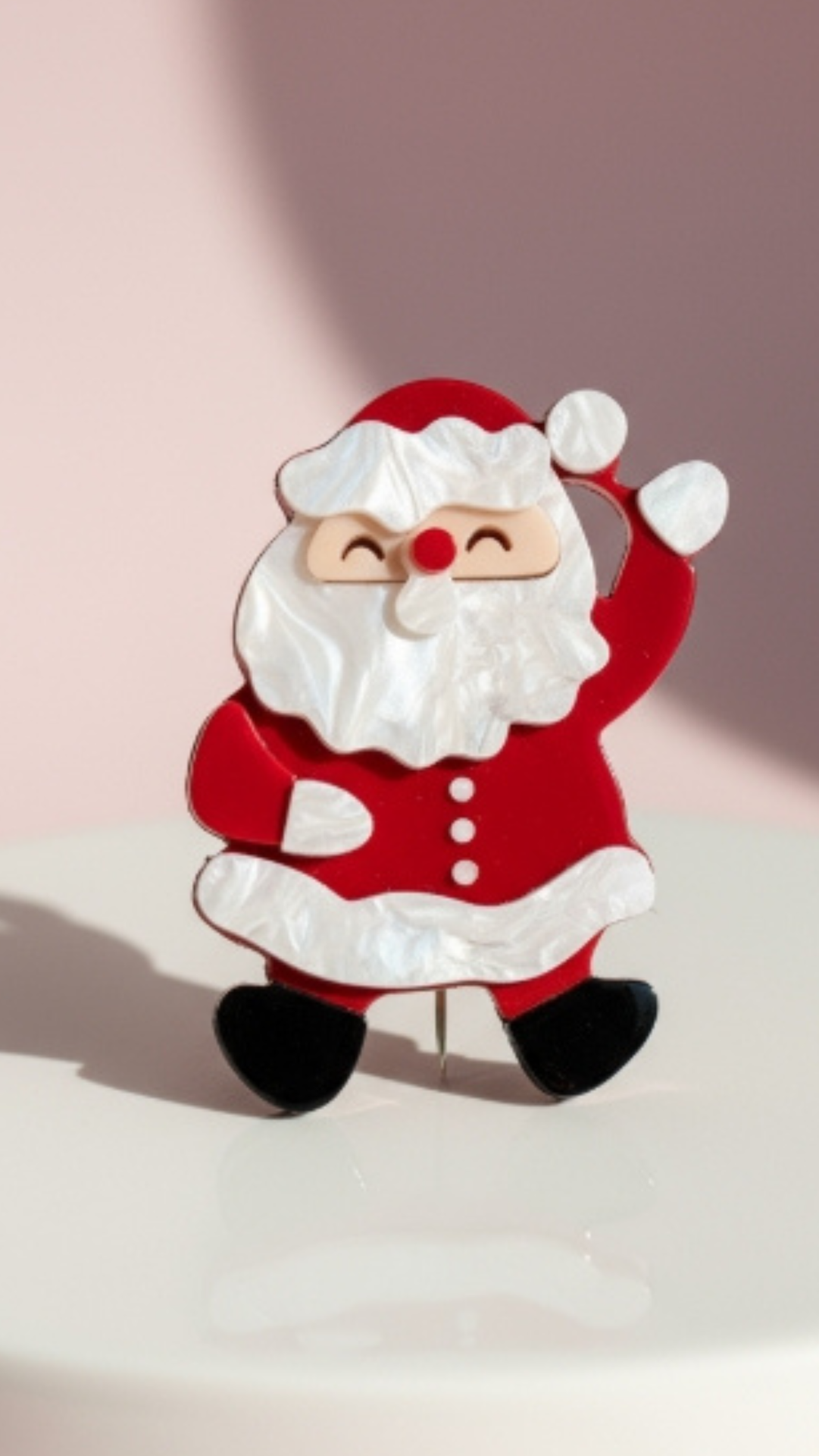 Acrylic Waving Santa Claus Festive Brooch