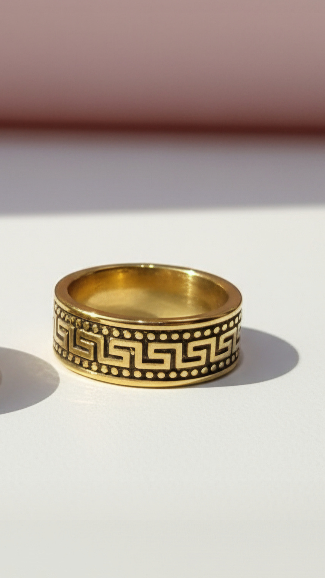 Stainless Steel Greek Key Band Waterproof Ring