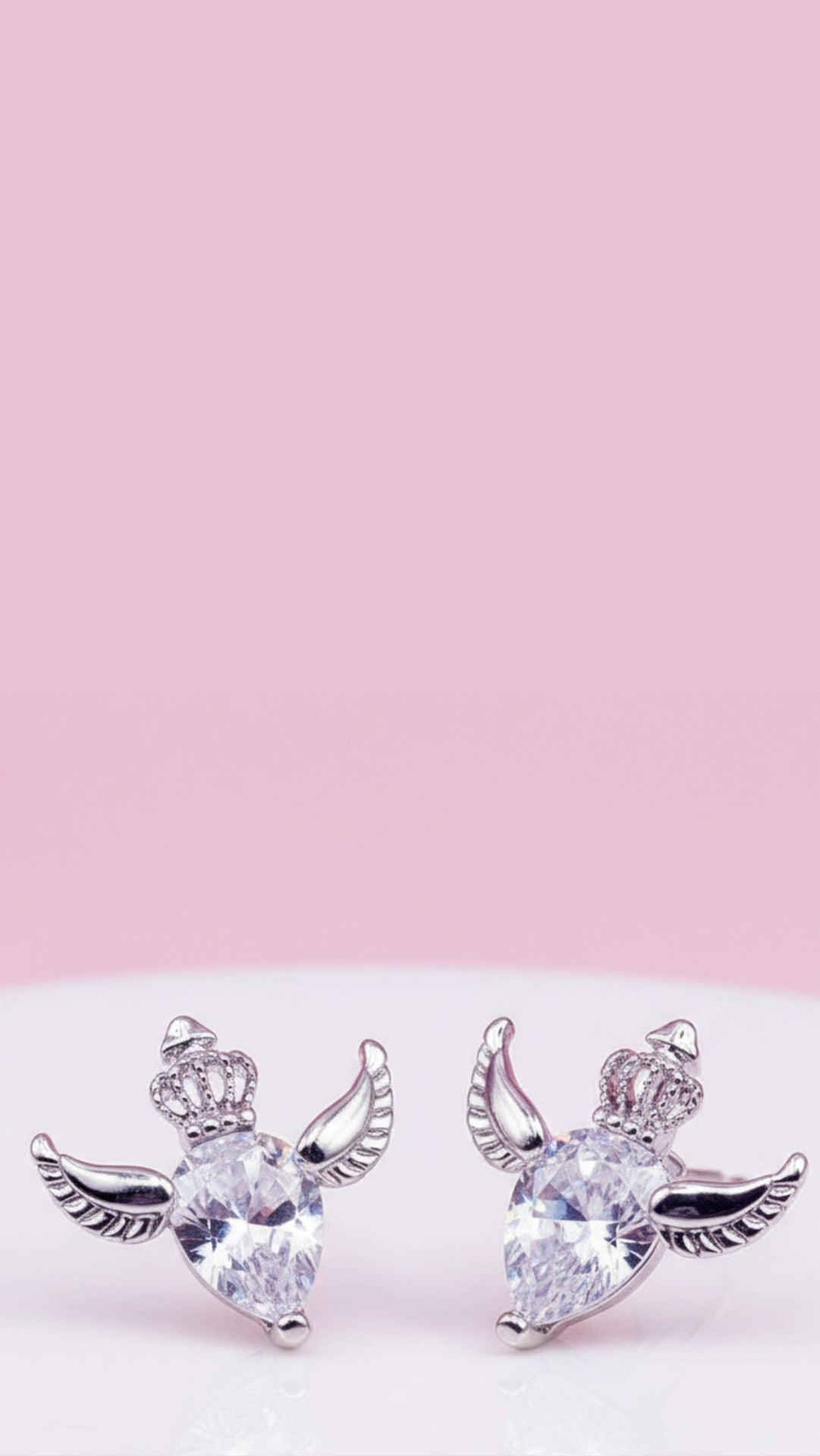 Crowned Wing Crystal Stud Earrings