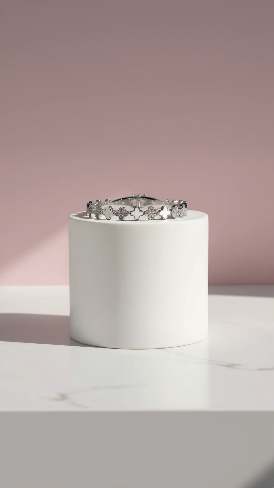 Waterproof White Clover Crystal Stainless Steel Bangle