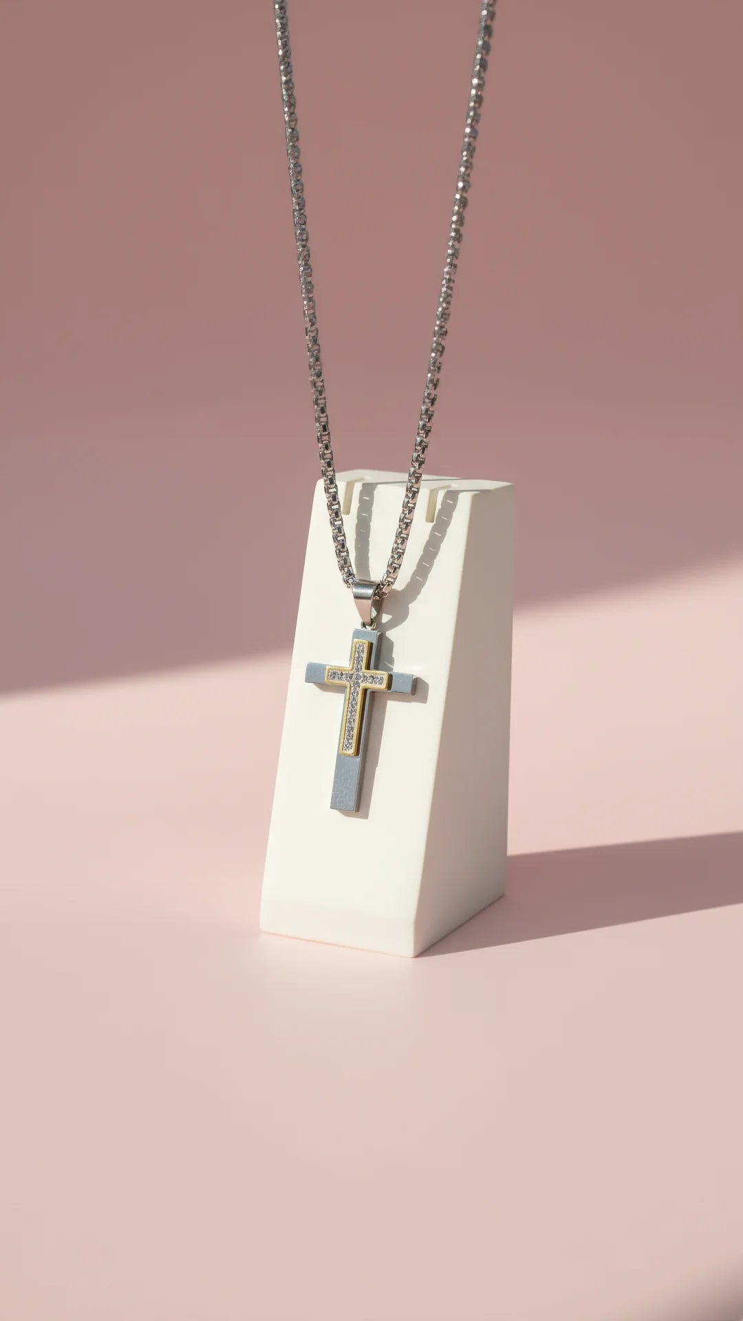 Two Tone Crystal Cross Symbolic Necklace