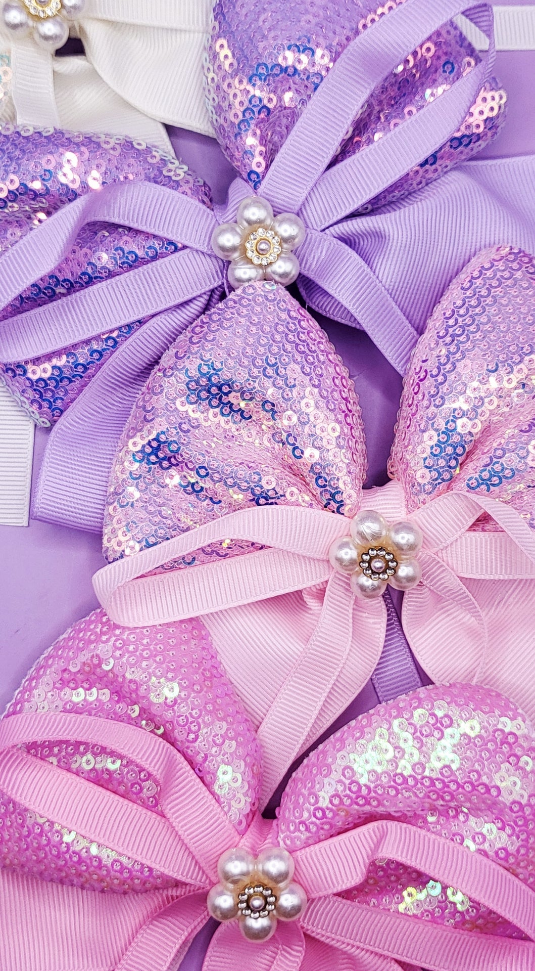 Pearl Sparkly Hair Bow Clip Slide Bows Pack of 12