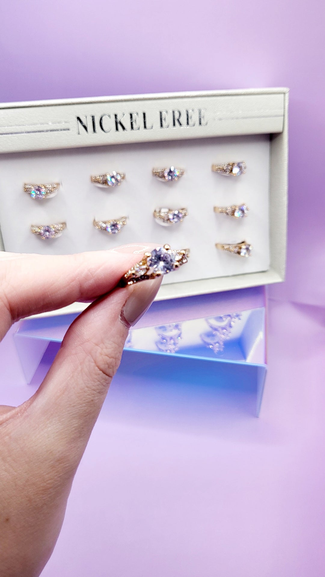 Essence Crystal Ring Silver Gold Box set of 12