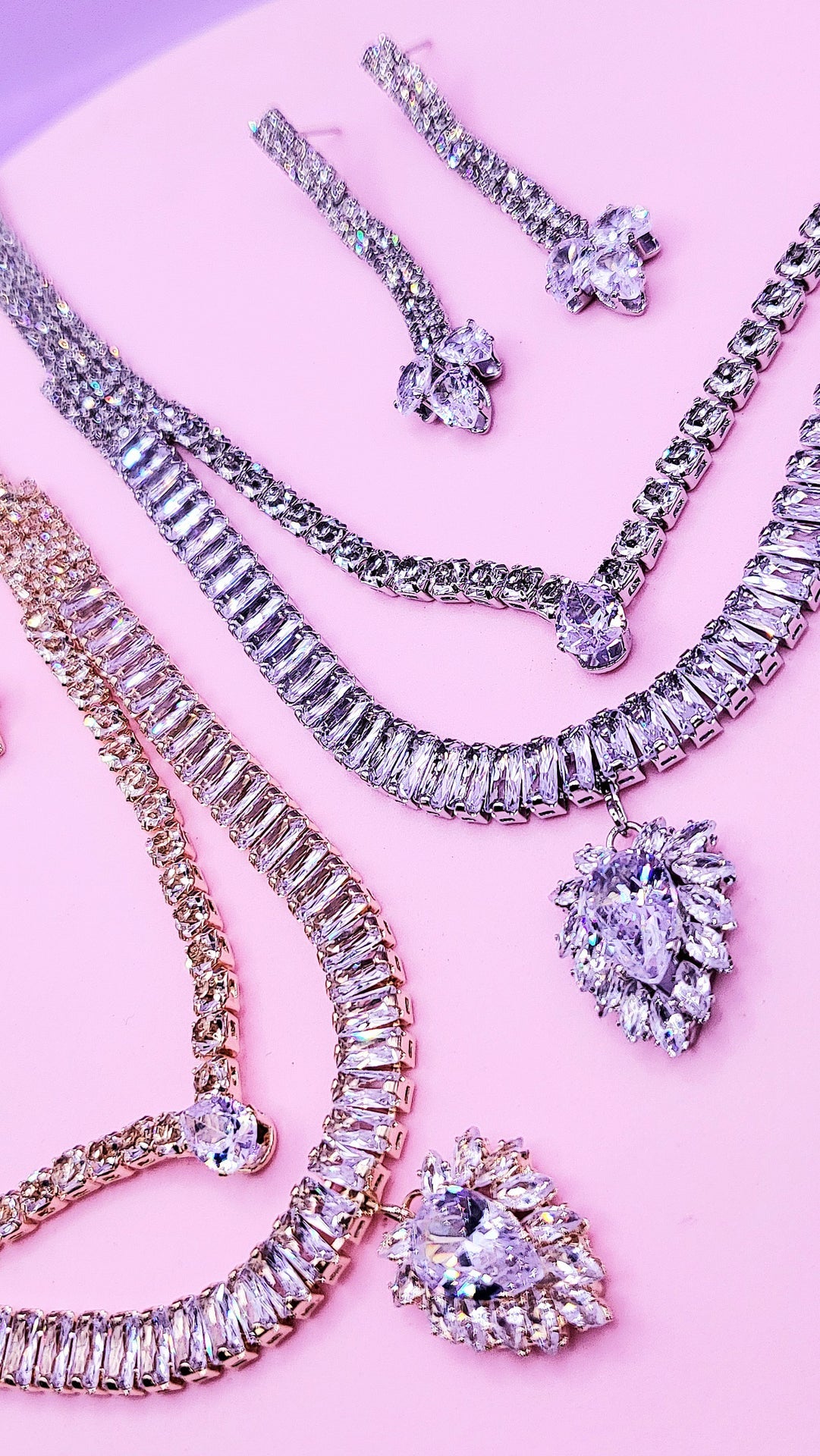 Goddess Crystal Baguette Cut Layered Necklace Set