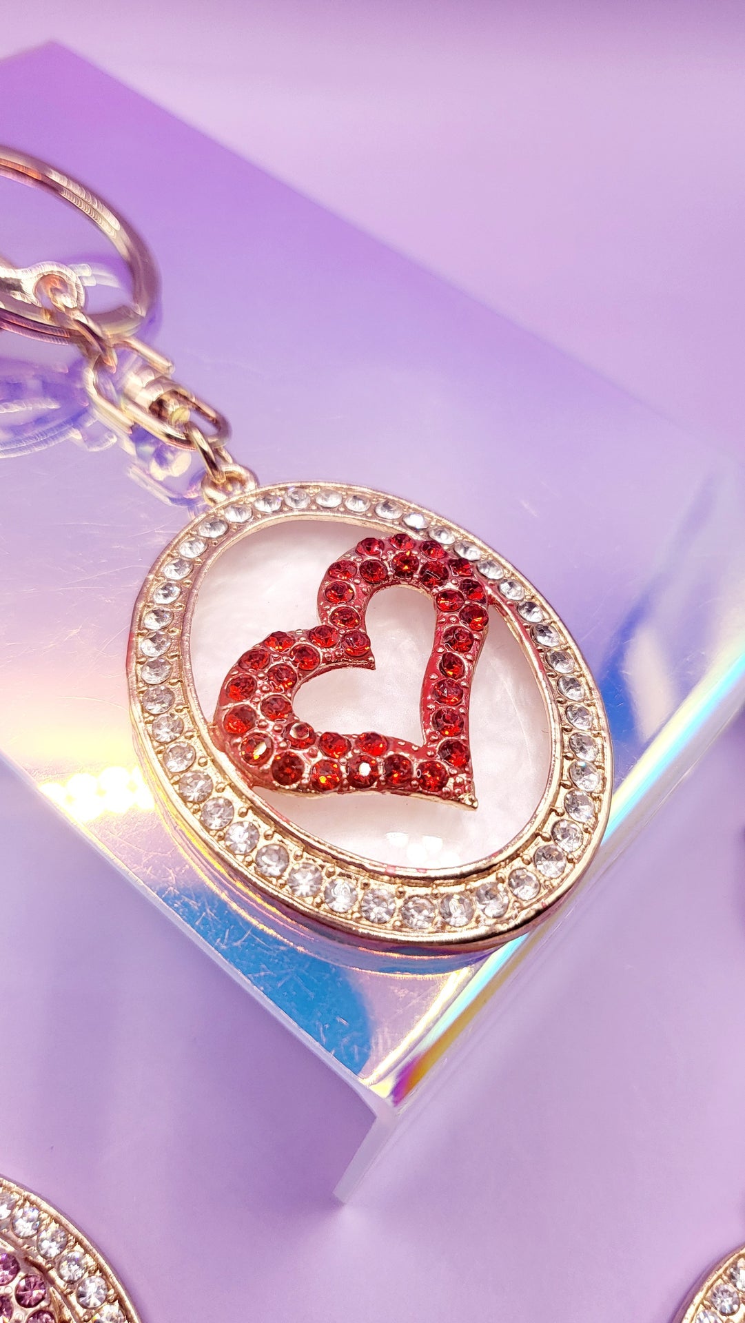Crystal Oval Heart Key Ring & Bag Charm
