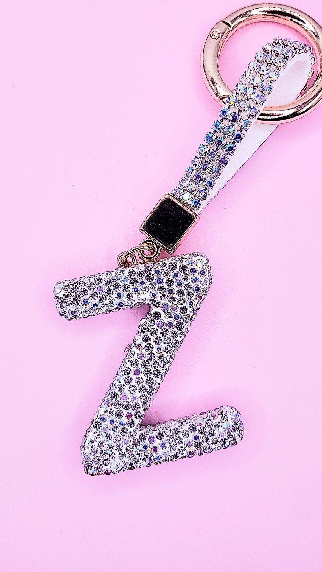 Initial Letter Silver Crystal Glam Key Ring