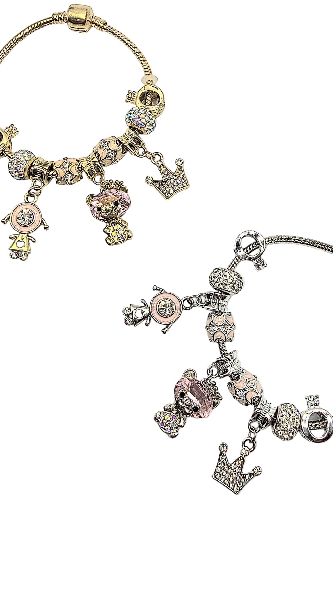 Pink Teddy Crystal Charm Beaded Bracelet