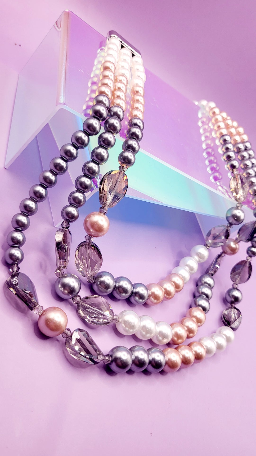 Shiny Pearl Multi Layer Necklace & Earrings
