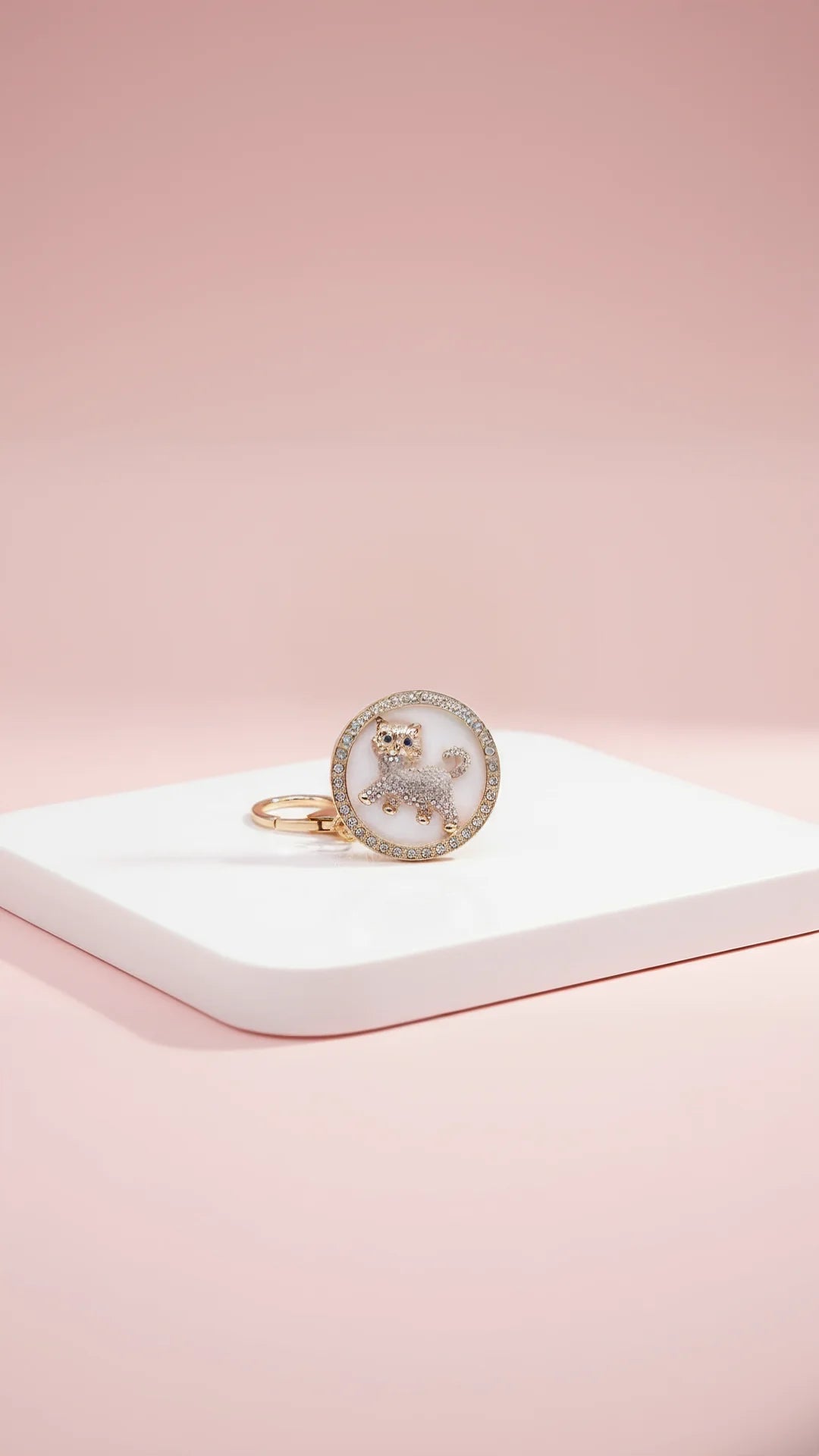 Sparkly Cat In A Circle Crystal Key Ring & Bag Charm