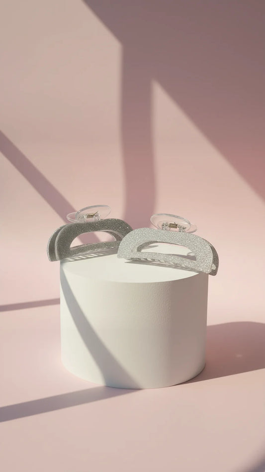 Silver Glitter Hair Clamps Pack of 12