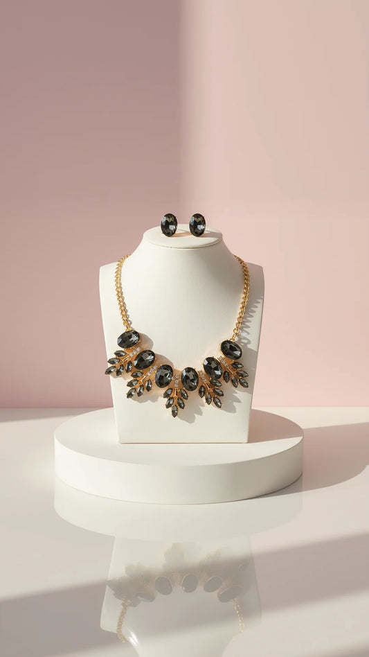 Feather Crystal Necklace & Earrings Set