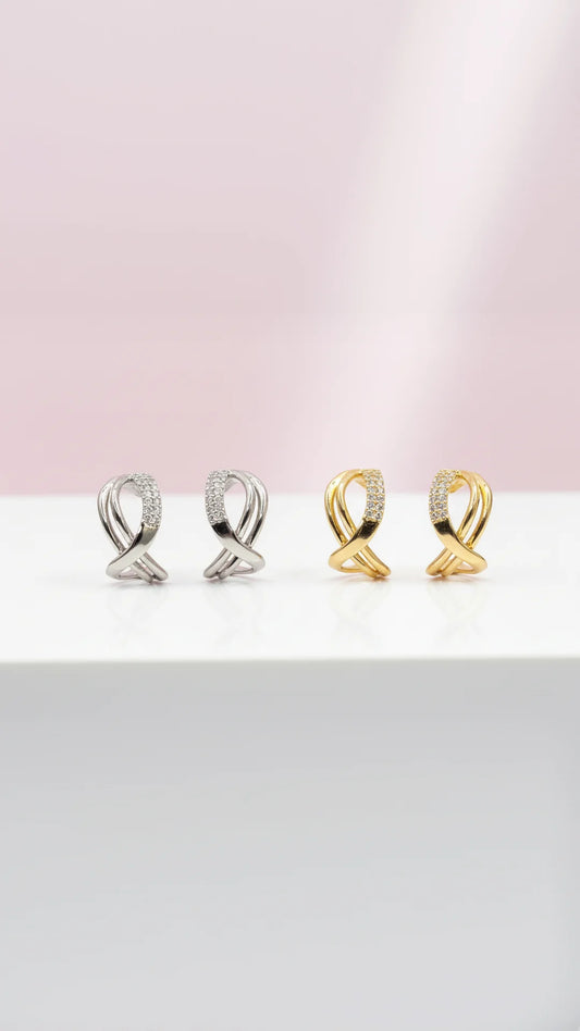 Cross Over Crystal Stud Huggie Earrings