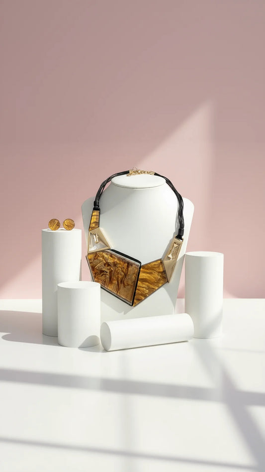 Abstract Lacquer Necklace & Earrings Set