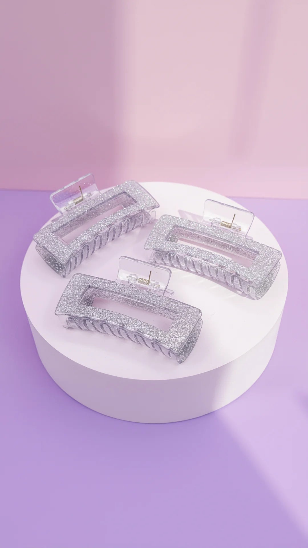 Silver Glitter Hair Clamps Pack of 12