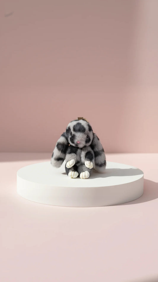Fluffy Leopard Print Bunny Rabbit Key Ring & Bag Charm
