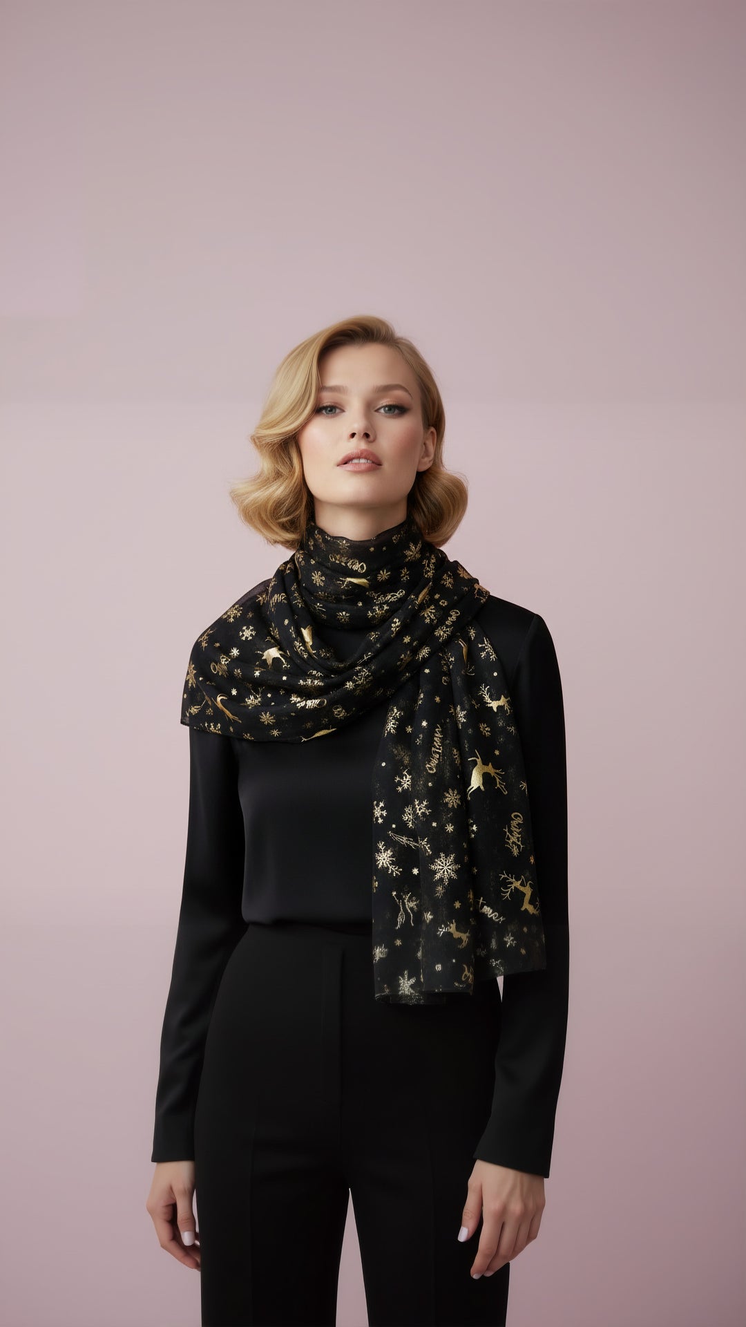 Christmas Reindeer Shimmer Gold Foil Scarf Pack of 12