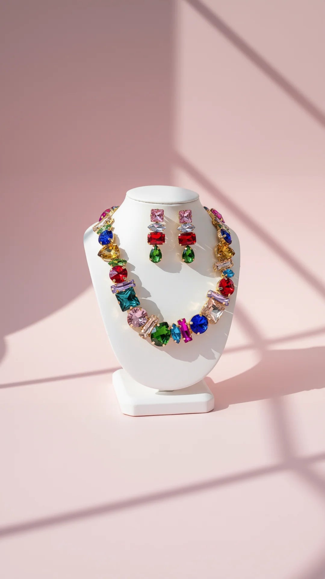 Colorful Statement Crystal Necklace & Earrings Set