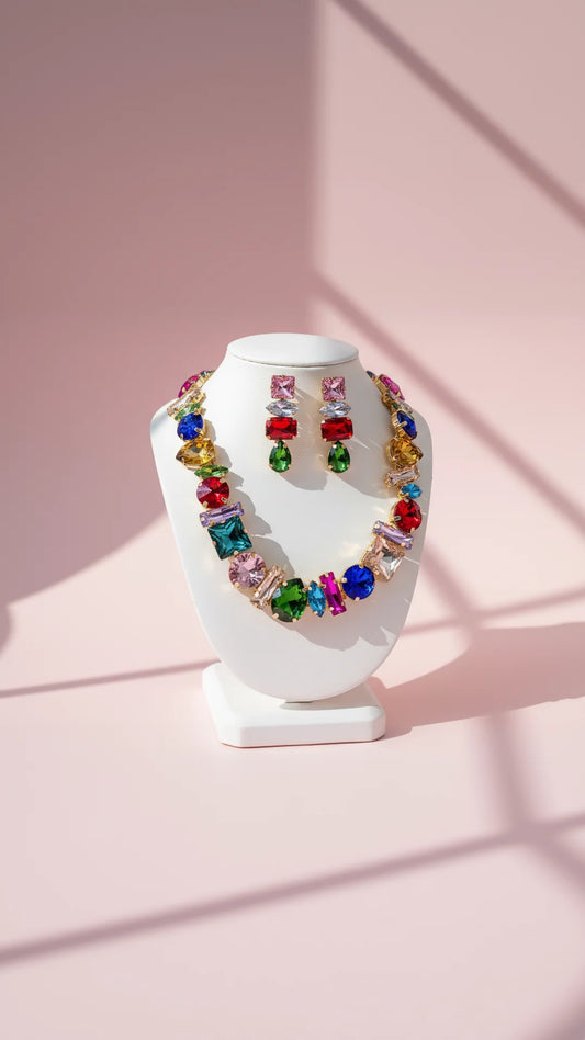 Colorful Statement Crystal Necklace & Earrings Set