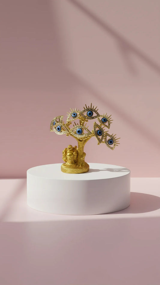 Gold Buddha With Wealth Coins Evil Eye Tree Gift Boxed