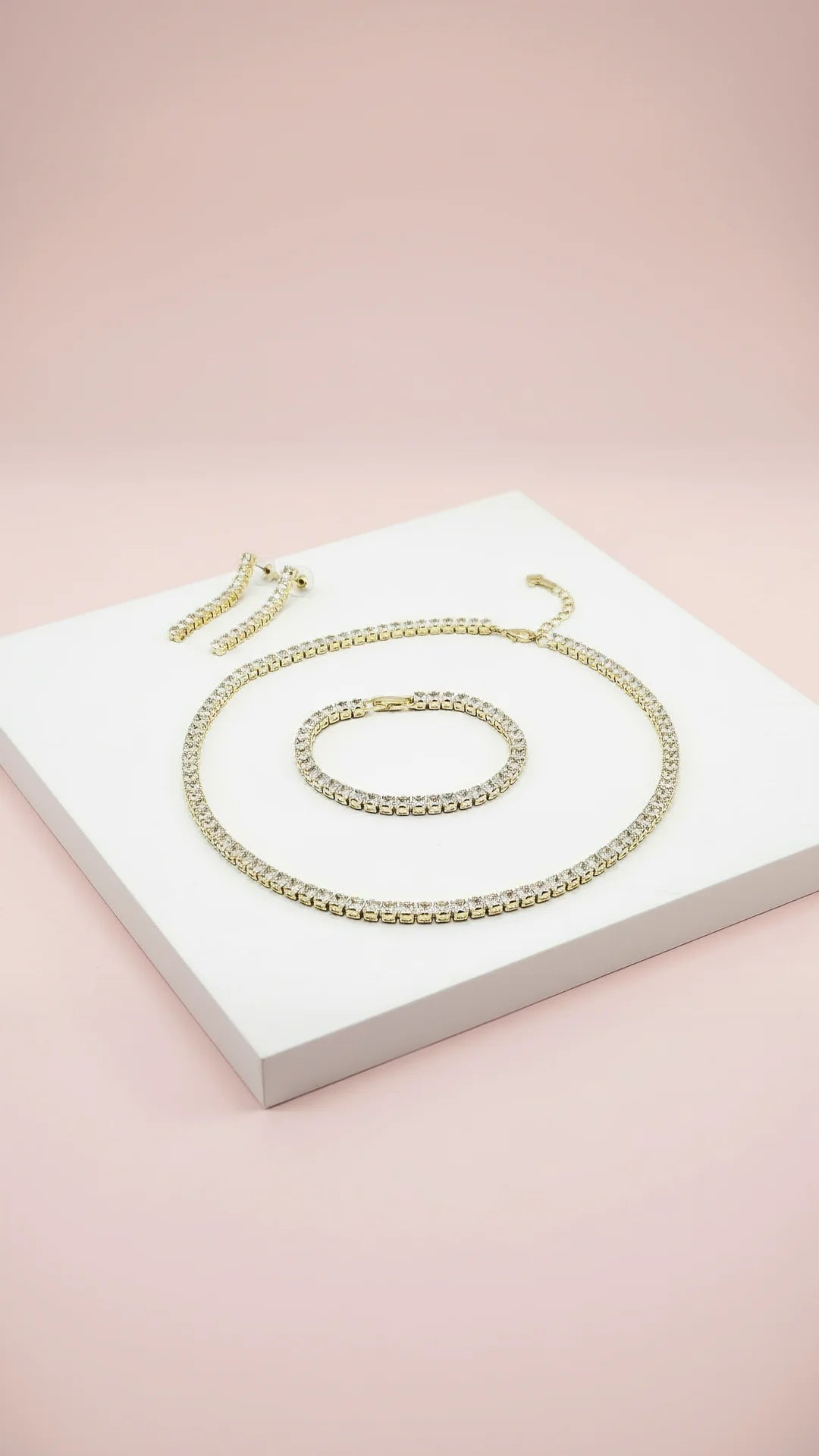 Square Cut Crystal Tennis Necklace Trio Set