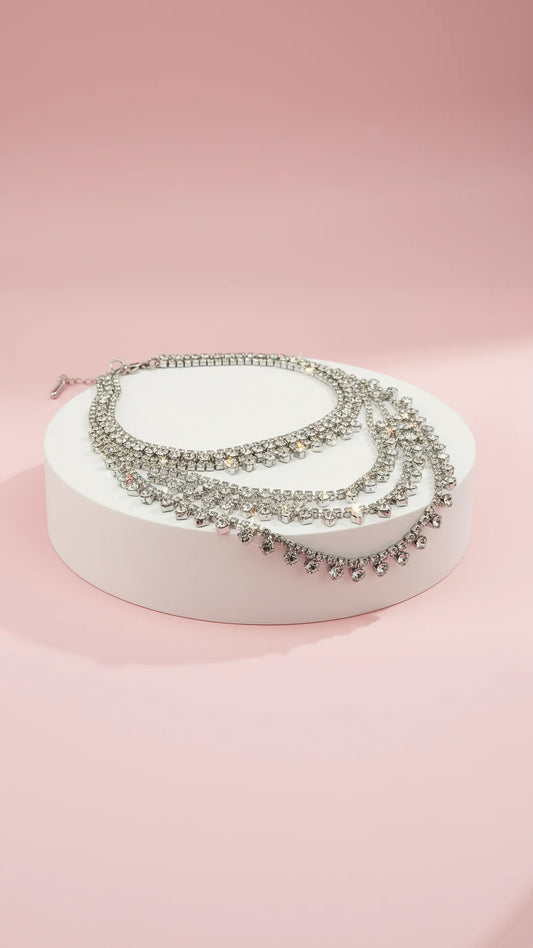 Luxe Layered Curved Crystal Necklace