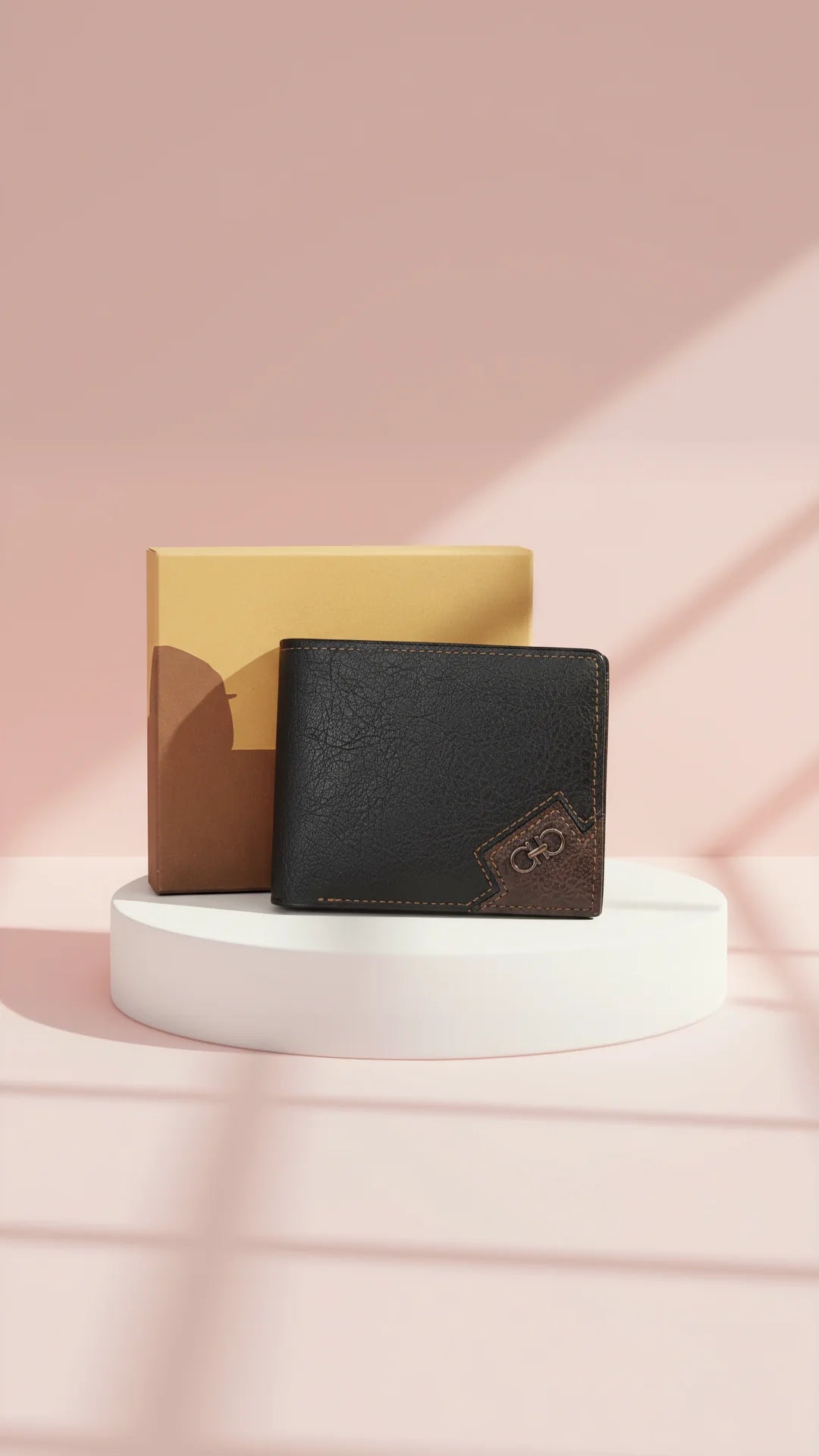 Black & Brown Leather Bifold Wallet With Gift Box