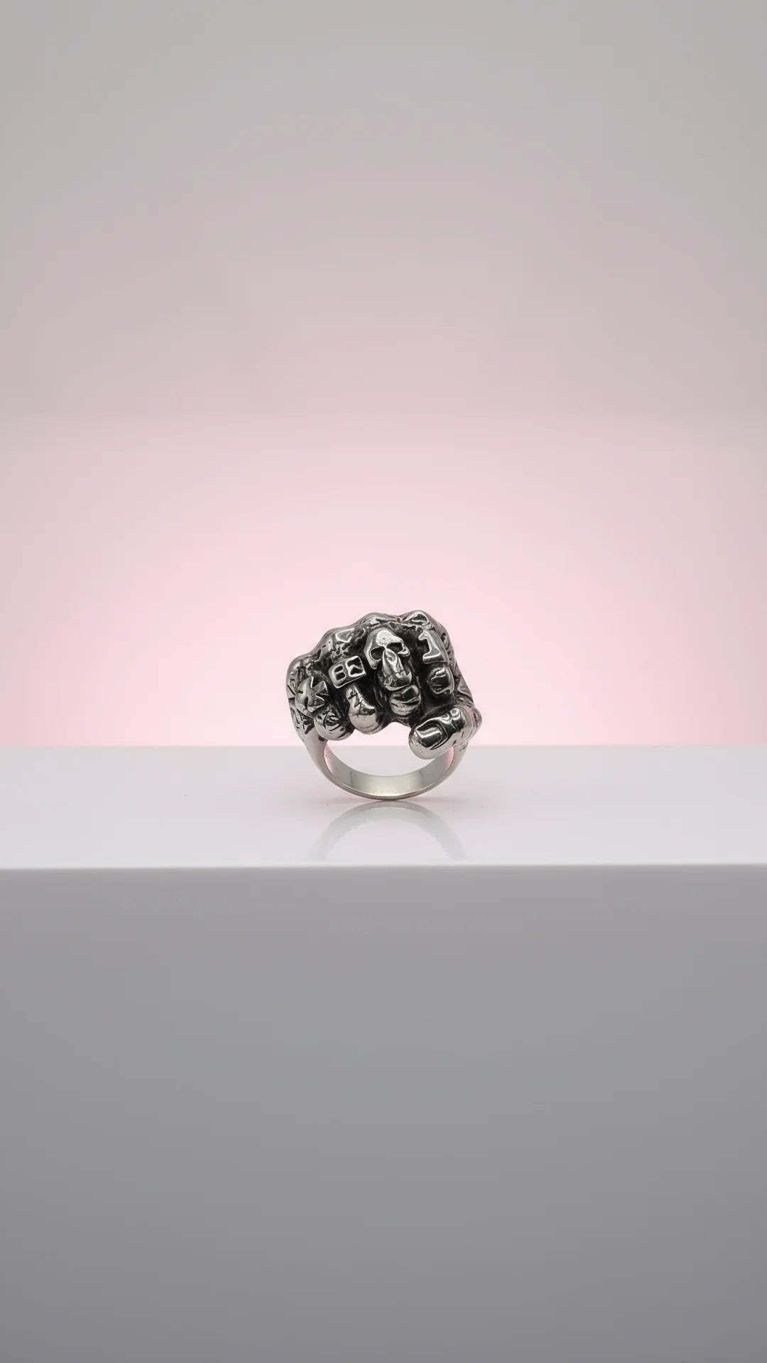 Stainless Steel Fist Of Skulls Men's Biker Ring