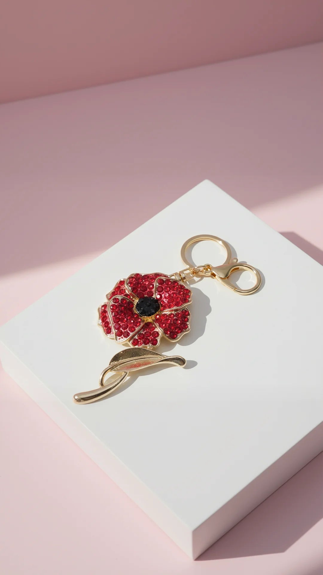 Poppy Flower Red Crystal Key Ring & Bag Charm