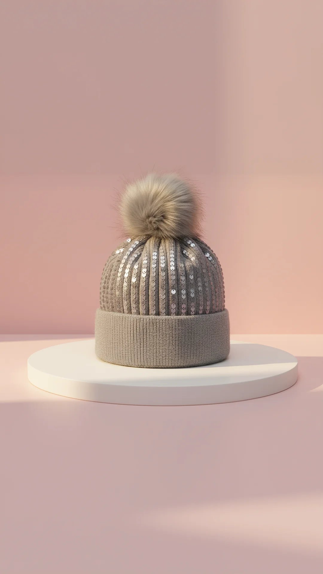 Sequin Stretchy Pom Pom Bobble Hat Beanies Pack of 12