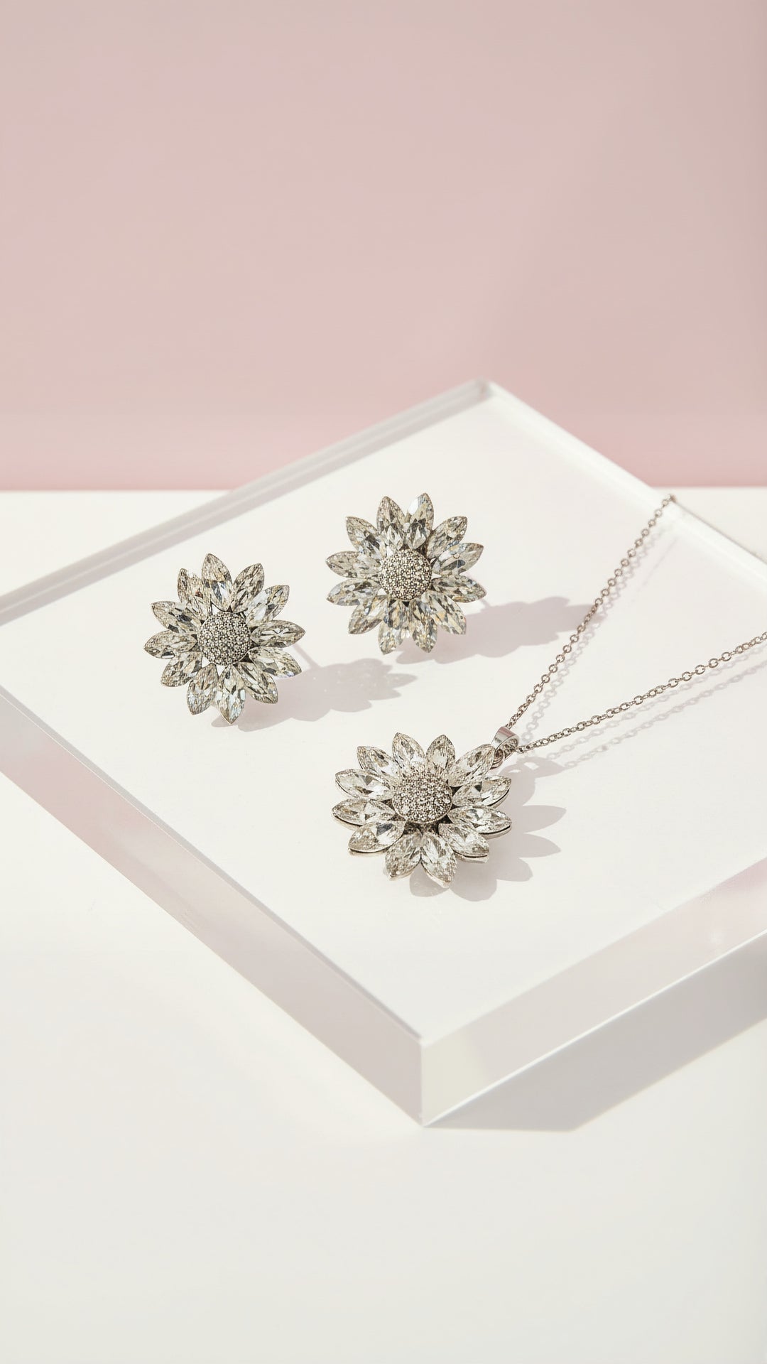 Flower Crystal Necklace & Earrings Set