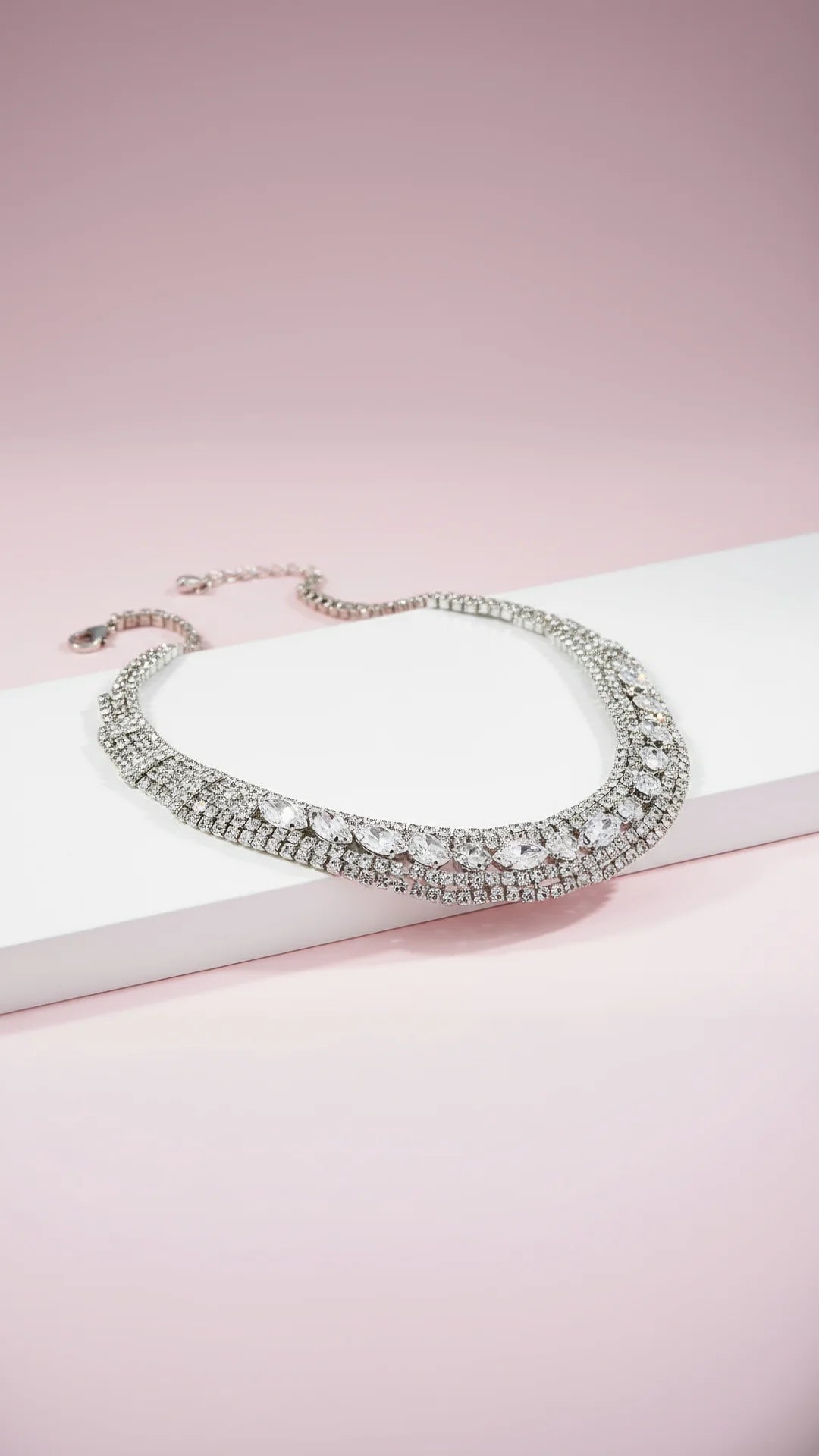 Curved Crystal Collar Necklace