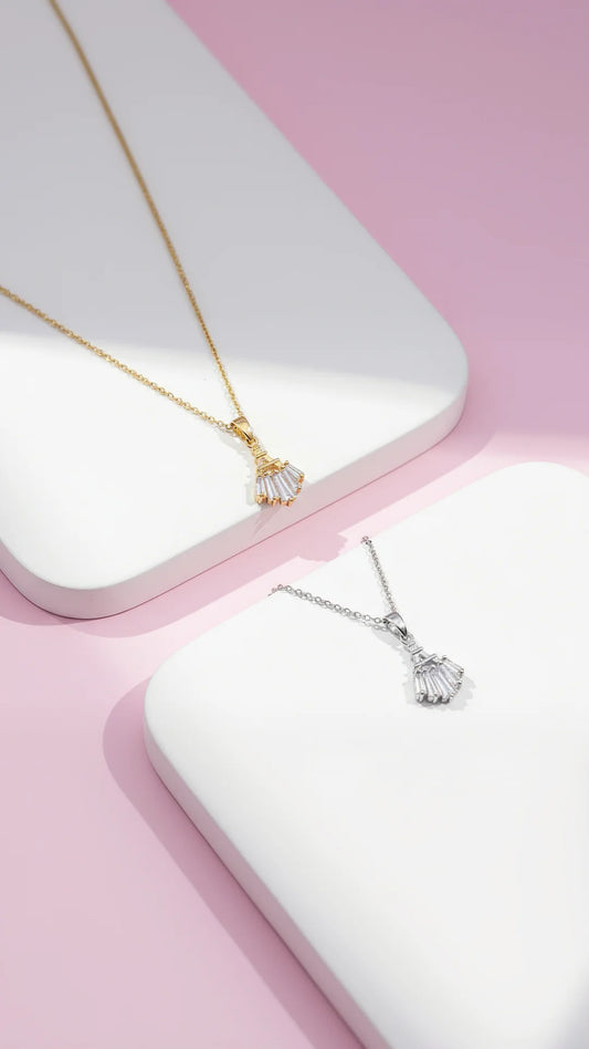 Fan Decor Crystal Pendant Necklace