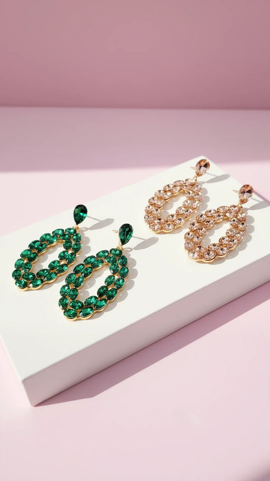 Oval Hoop Crystal Drop & Dangle Earrings
