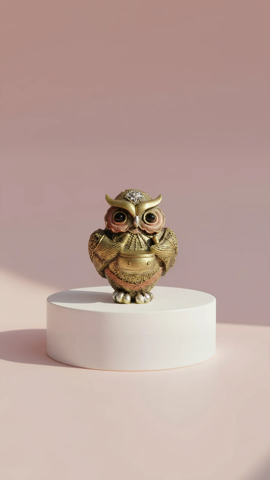 Golden Music Drum Band Owl figurine