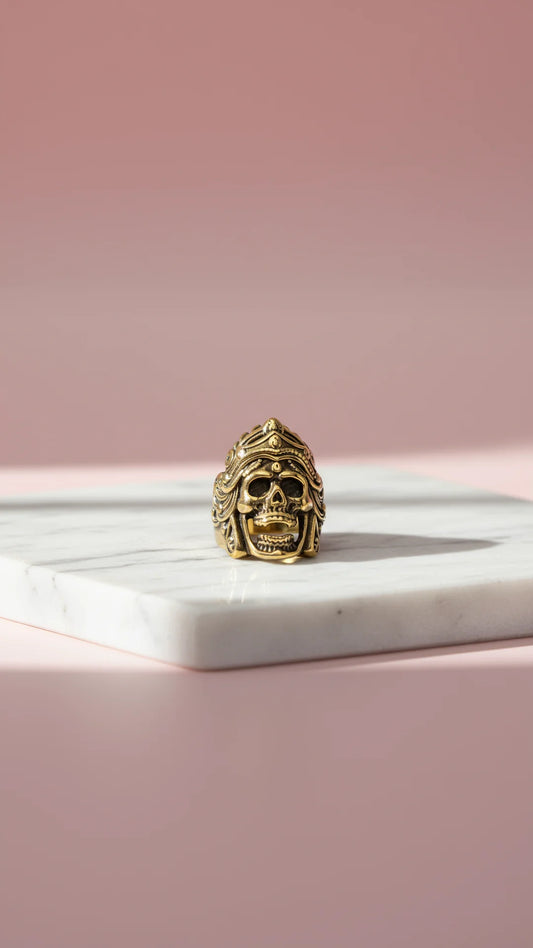 Indian Headpiece Stainless Steel Skull Men's Biker Ring