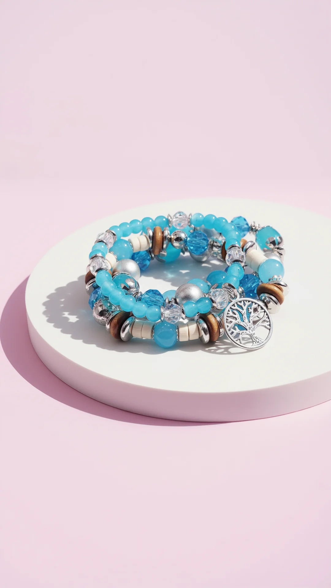 Tree Charm Ceramic Beaded Bracelet Set