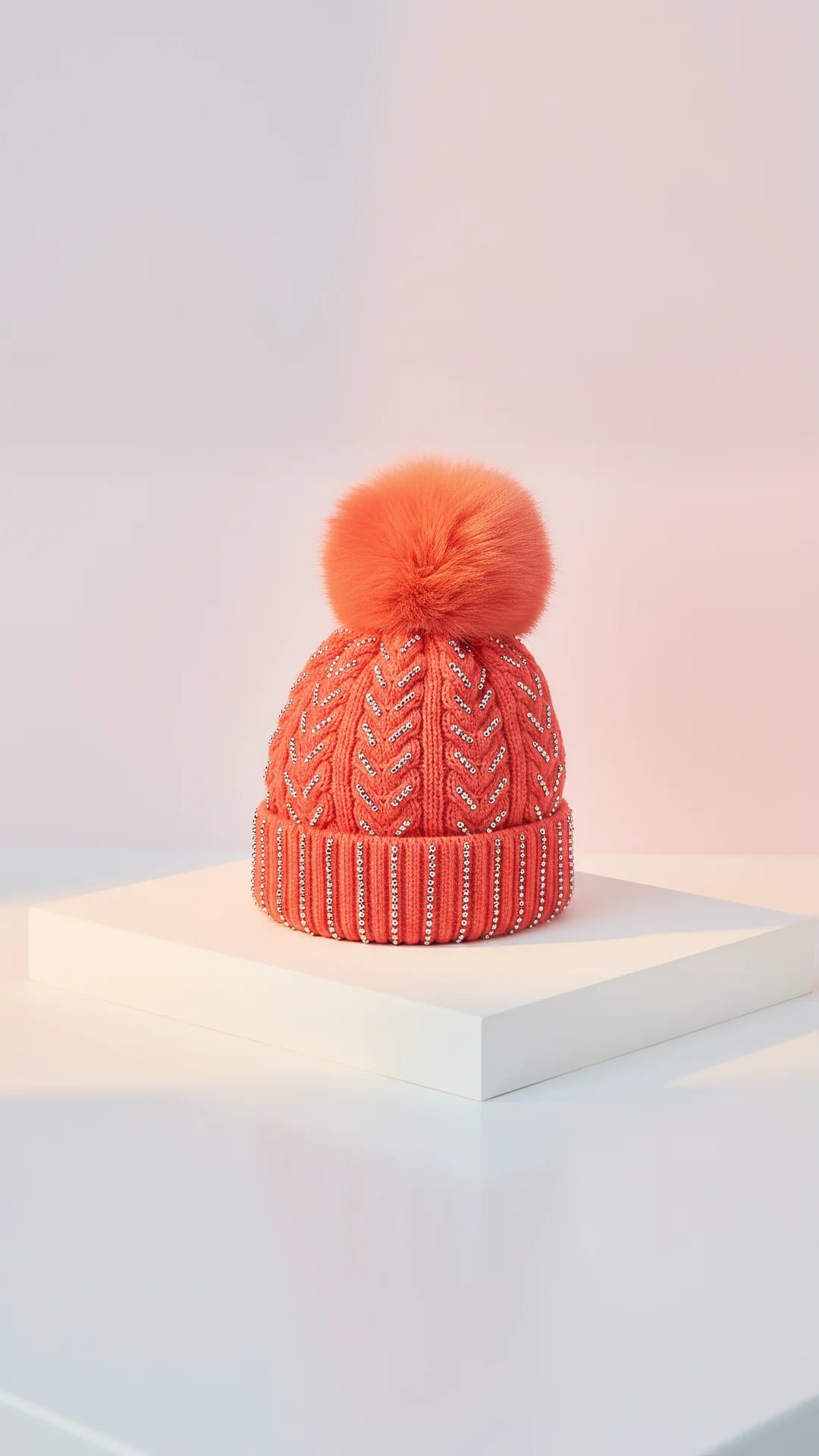 Sparkly Ribbed Knit Fluffy Bobble Hats Pack of 12