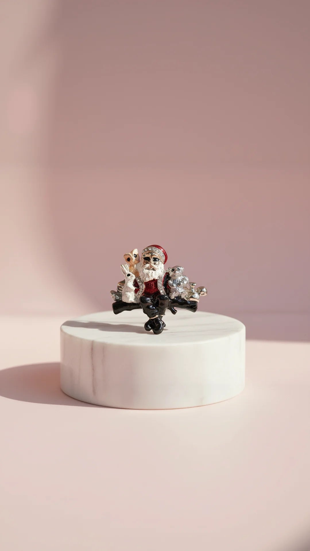 Santa Claus & Animals Festive Christmas Brooch