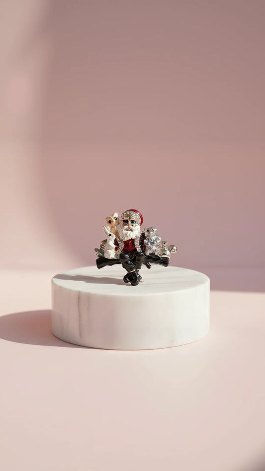 Santa Claus & Woodland Animals Festive Brooch