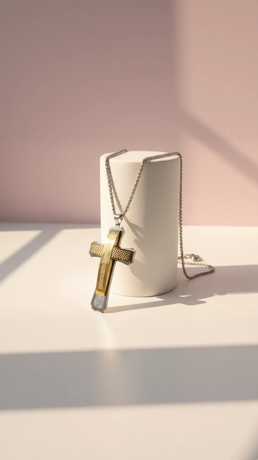 Two Tone Waterproof Stainless Steel Cross Necklace