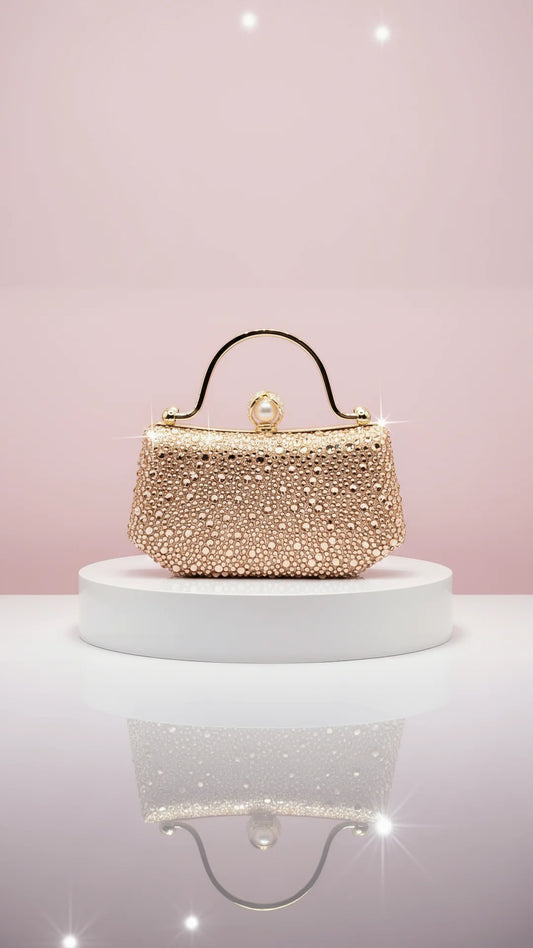 Crystal Beaded & Pearl Clasp Clutch Bag