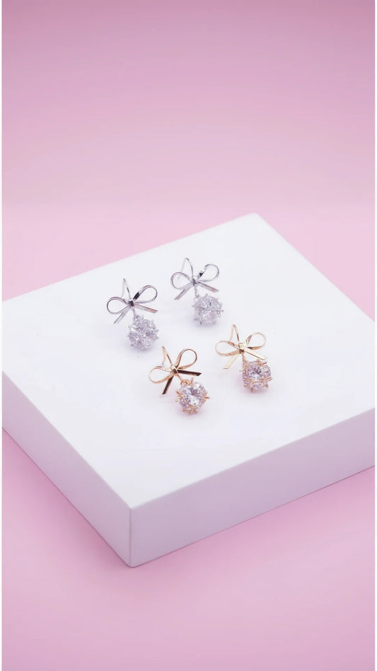 Bow Round Crystal Dangle & Drop Earrings
