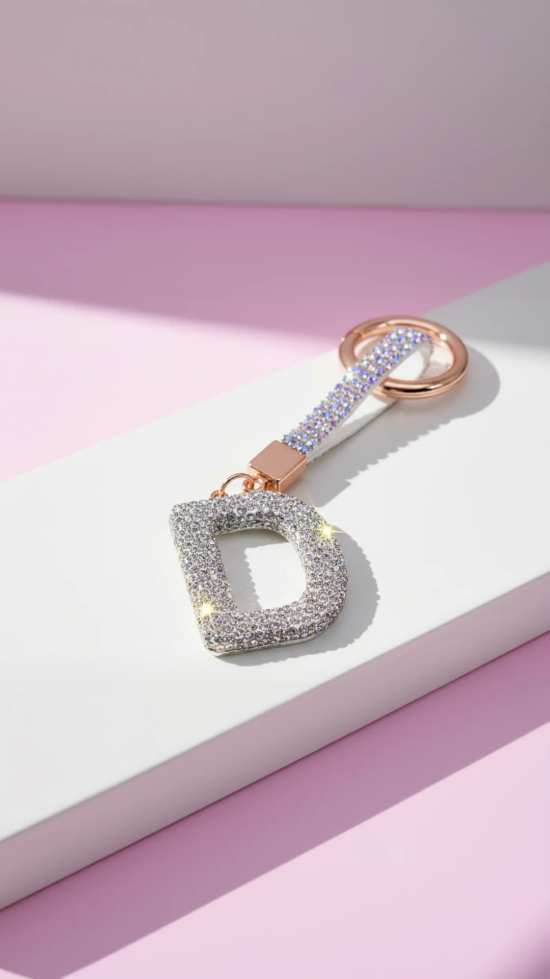 Initial Letter Silver Crystal Glam Key Ring