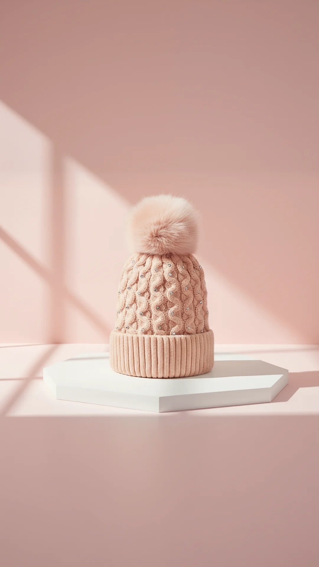 Crystal Studded Fluffy Bobble Hats Pack of 12