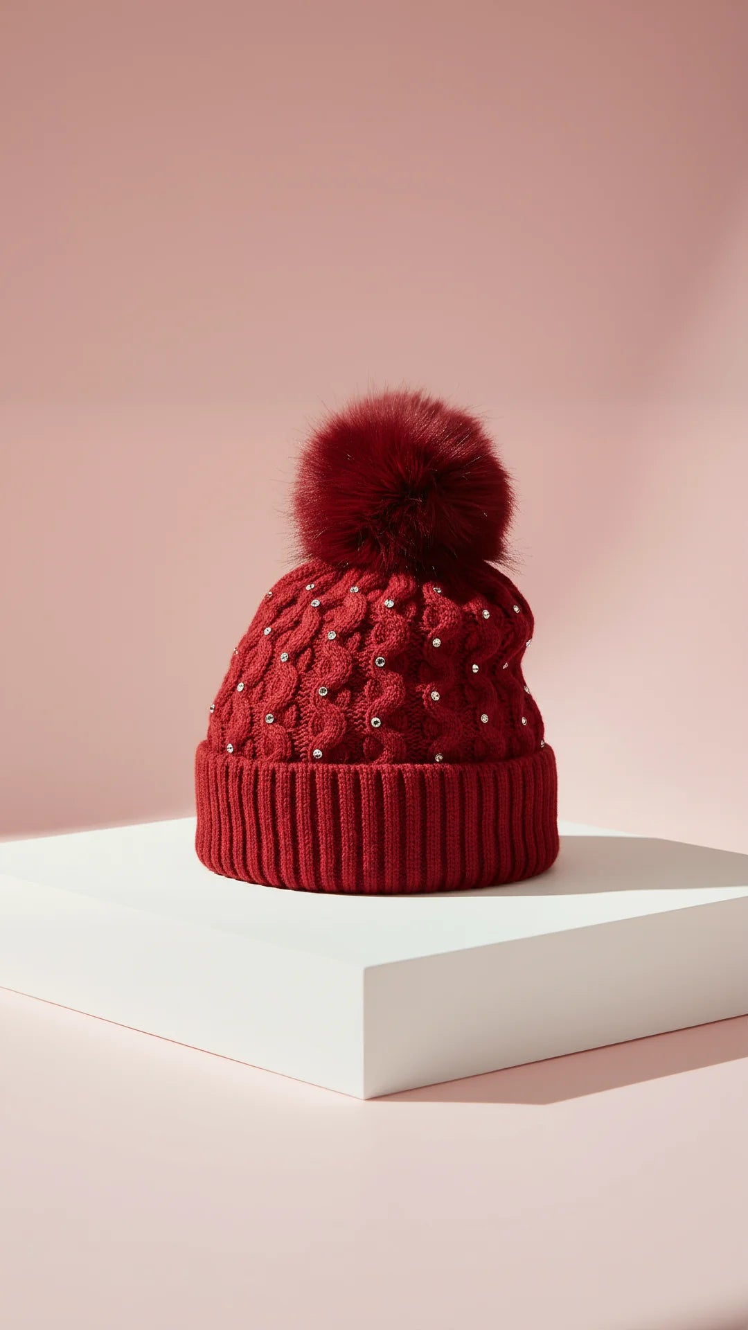 Crystal Studded Fluffy Bobble Hats Pack of 12