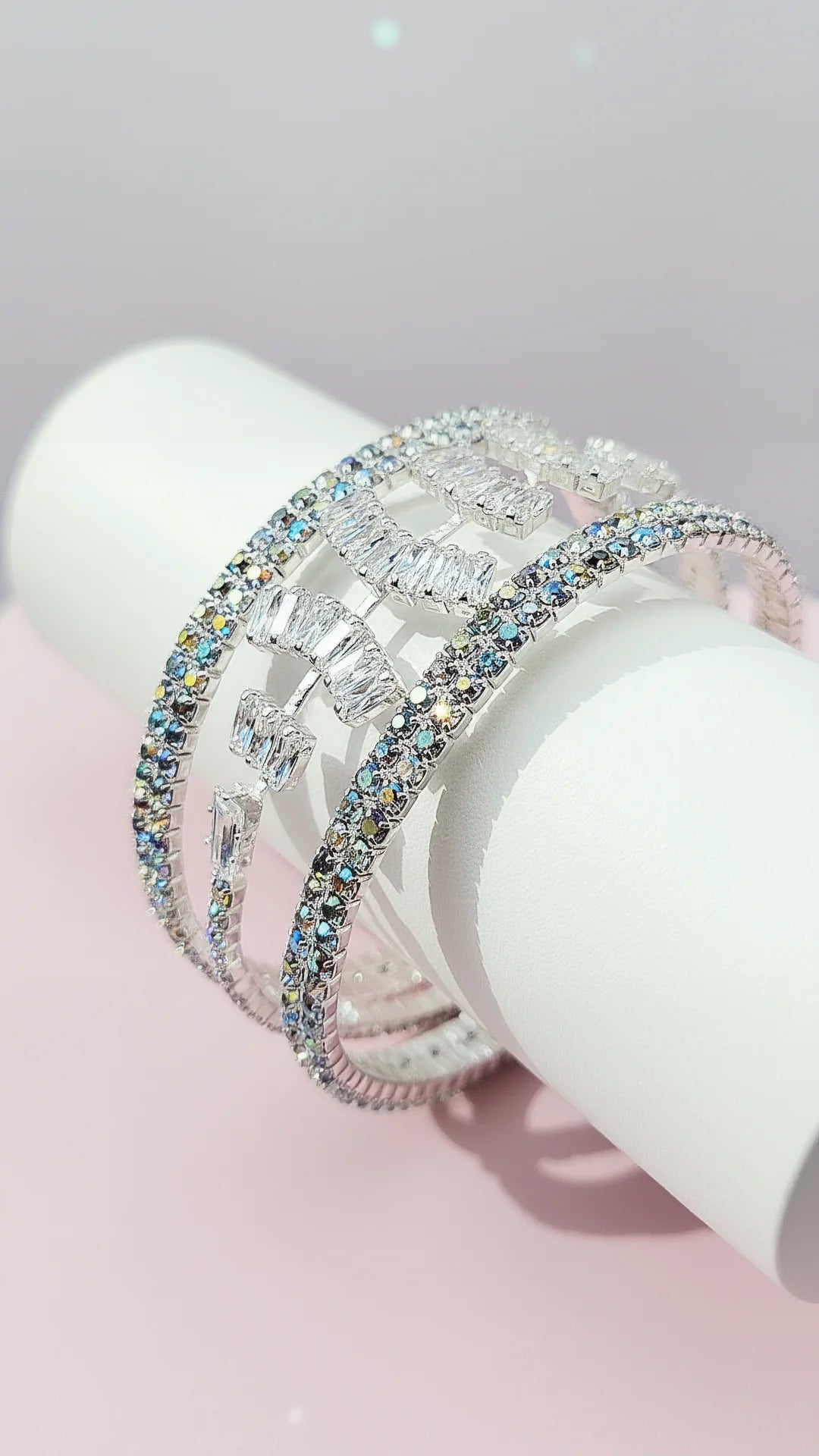 Baguette Cut Iridescent Crystal Cuff Bracelet