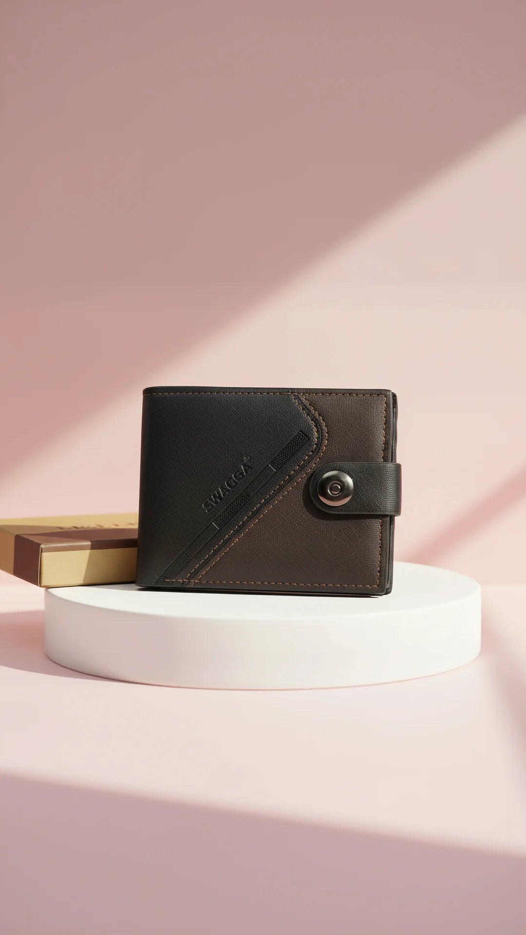 Black & Brown Leather Bifold Wallet With Gift Box