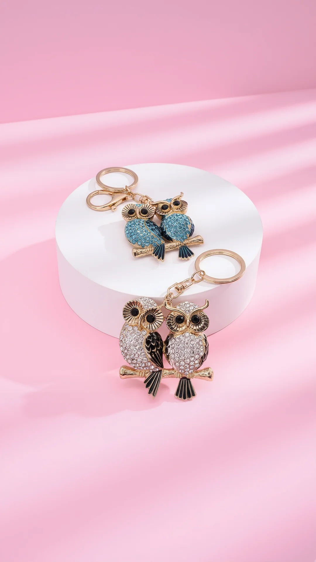 Sitting Owls Crystal Key Ring & Bag Charm