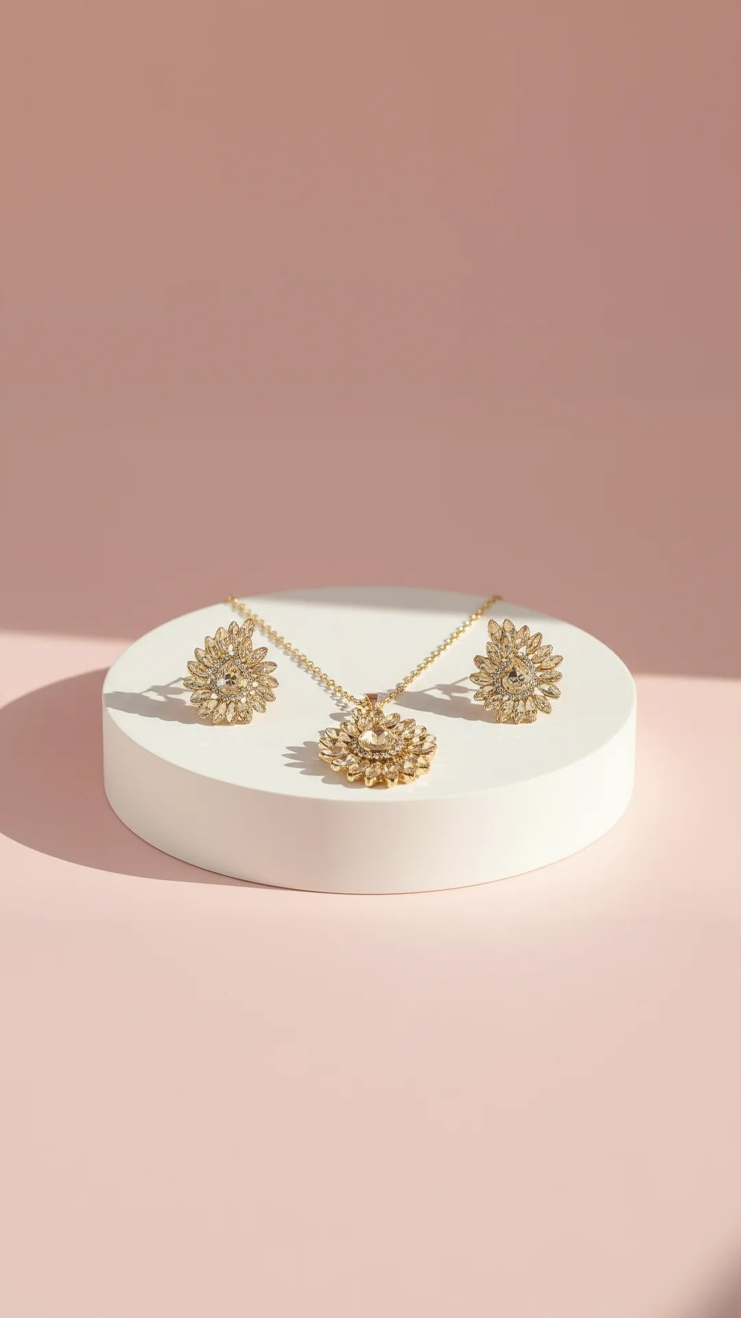 Curved Crystal Necklace & Earrings Set