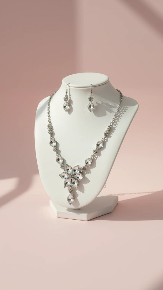 Flower Crystal Necklace & Earrings Set